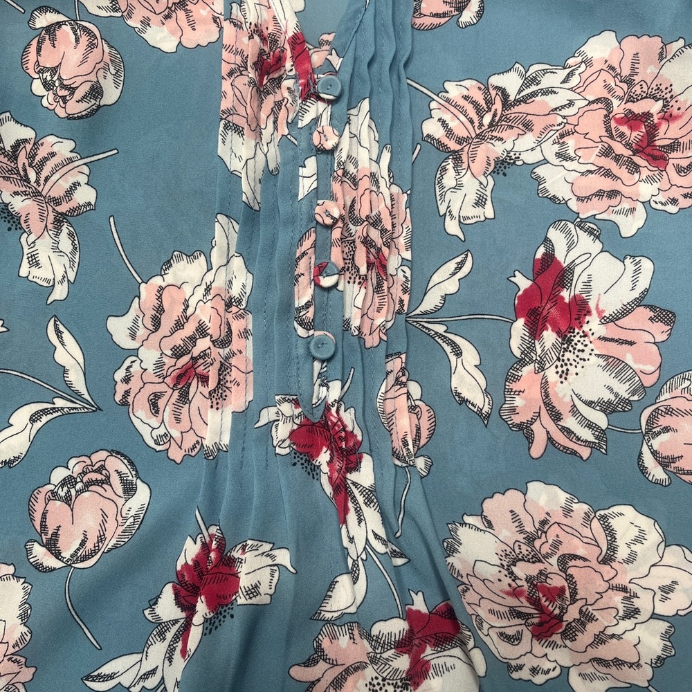 Daniel Rainn Floral Print Blouse Smocked Neckline & Ruffle Sleeves, Small - Picture 10 of 16